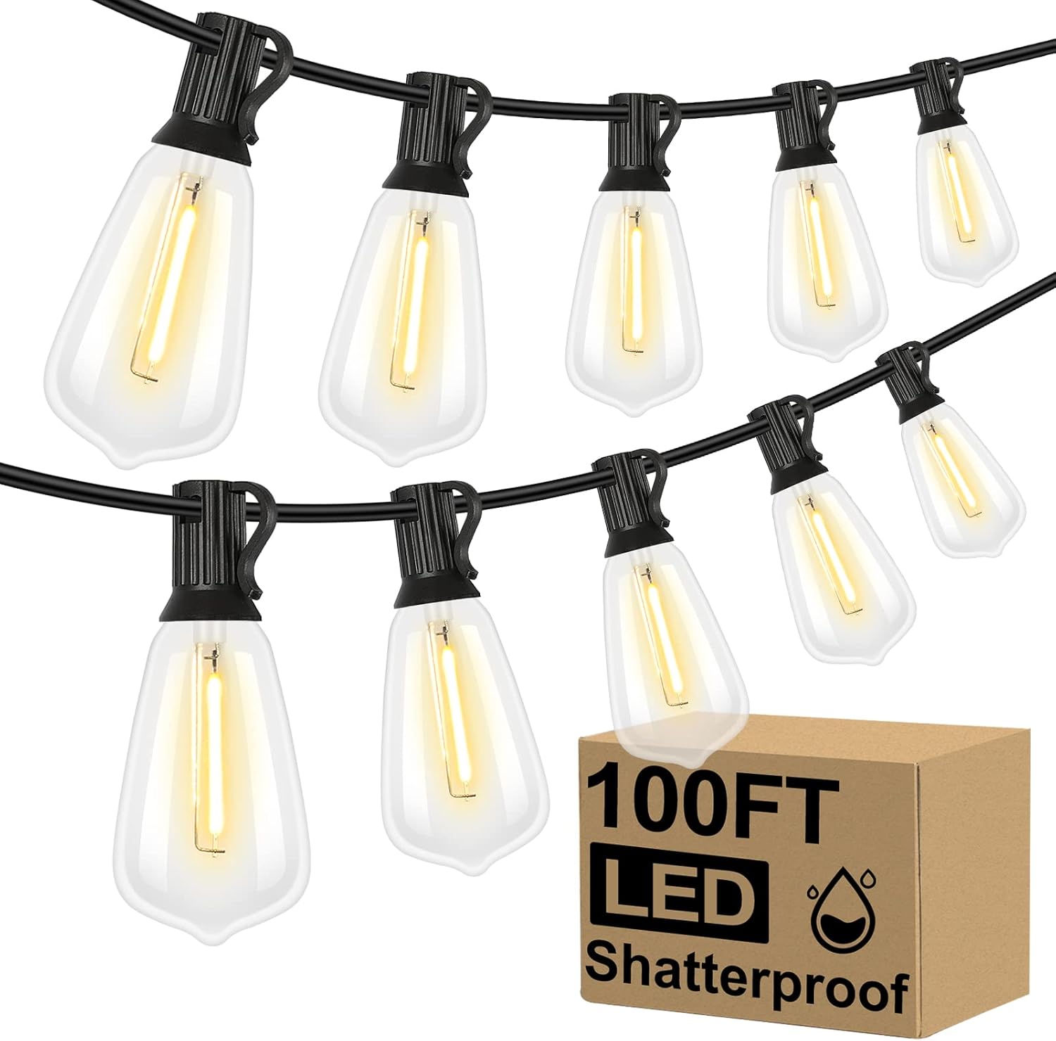 Brightever LED Outdoor String Lights 100FT Patio Lights with